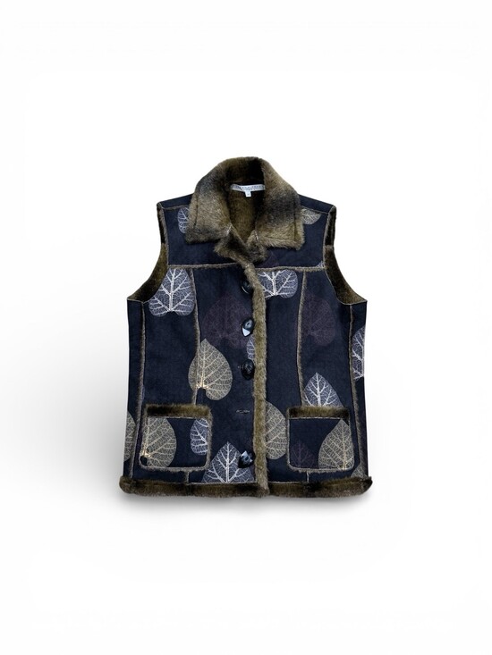 Robert Kitchen Jackets & Blazers - Robert Kitchen Canada VEST Leaves Faux Fur Women's Size L Blue Reversible